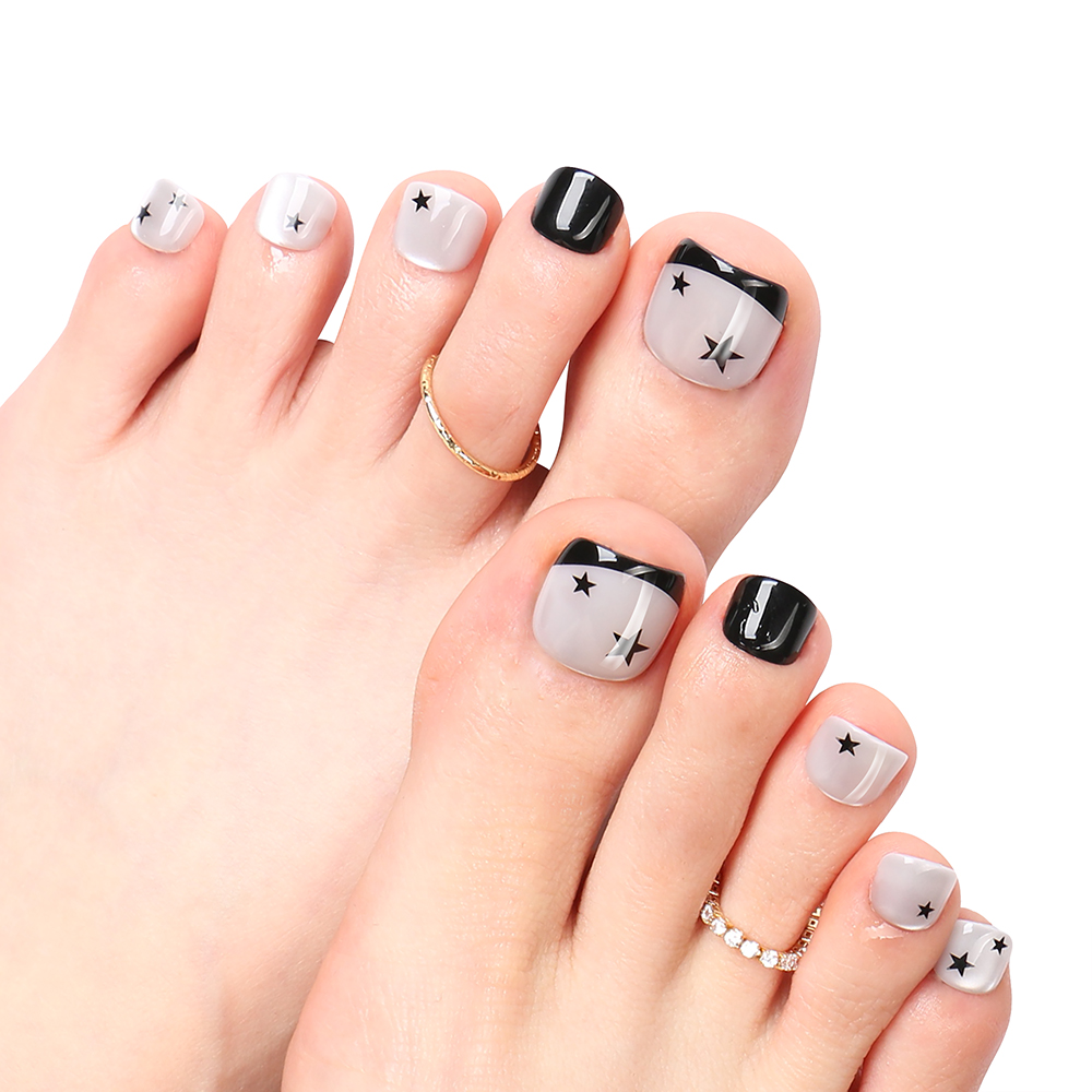 Senboma White & Black Press-On Toenails Bulk